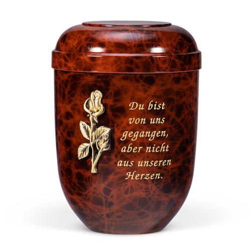 Urne Wurzelholzdesign mit Messing Rosenzweig & Text